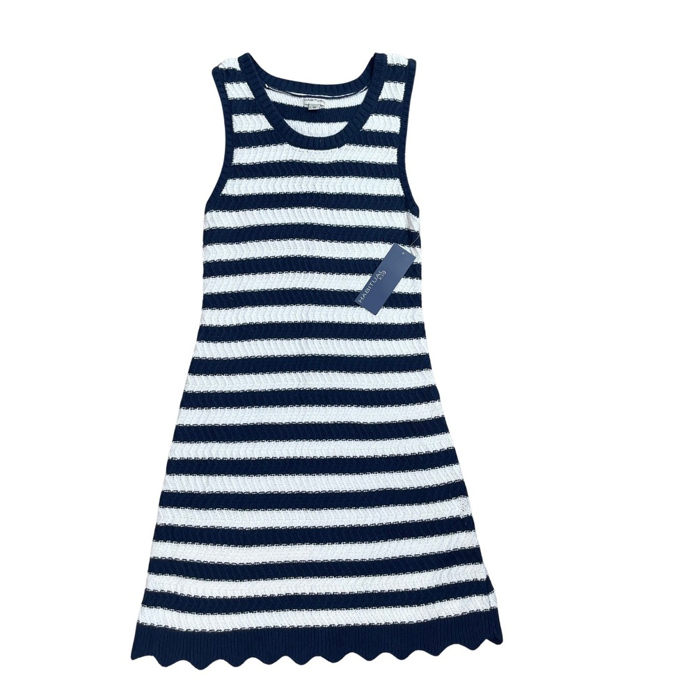 Habitual Kid Girls‎ Navy White Striped Knit Sweater Dress Size 16 Coastal Beachy